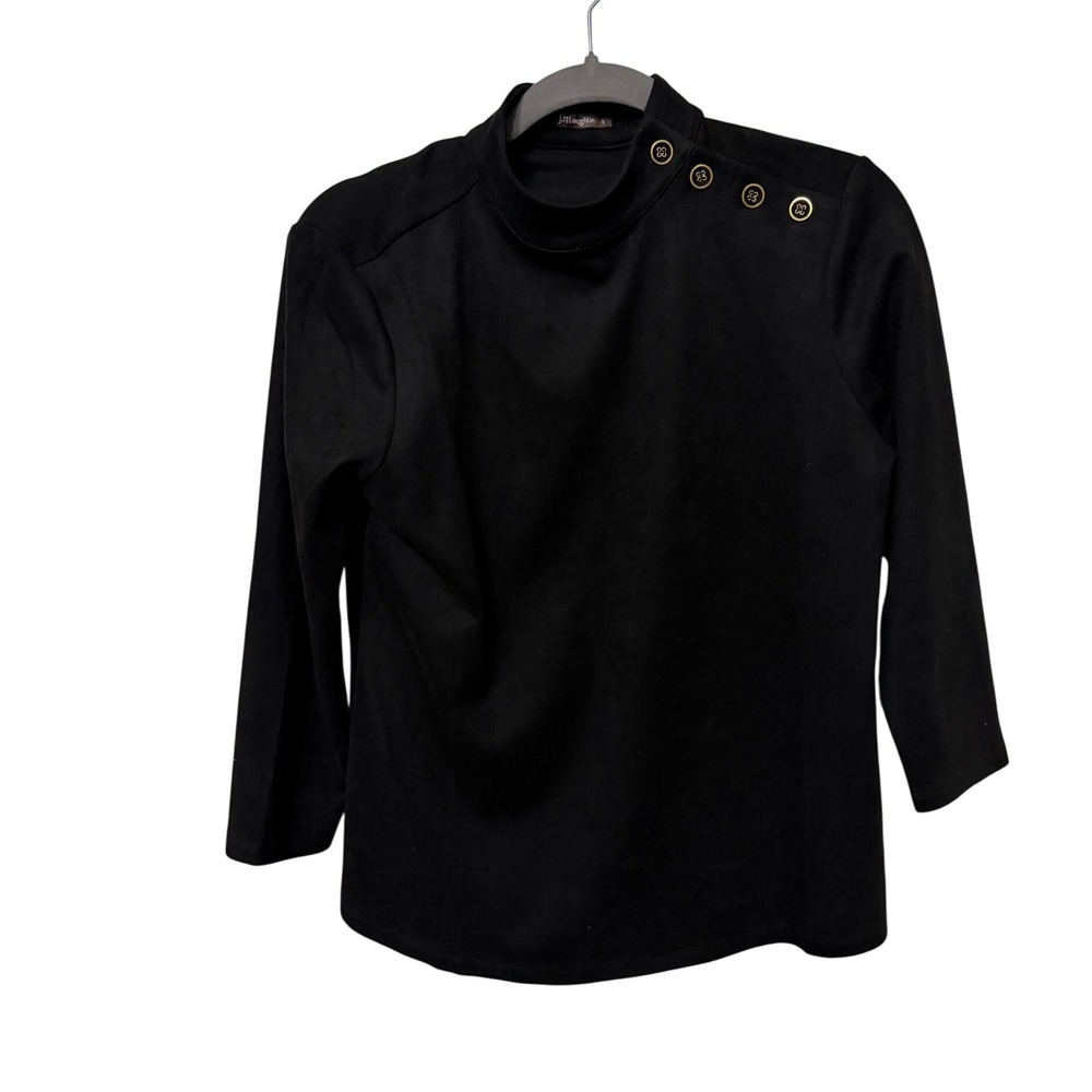 J.McLaughlin Cambrie Top Black Faux Suede Mock Neck Goldβ Button Accent Womens S
